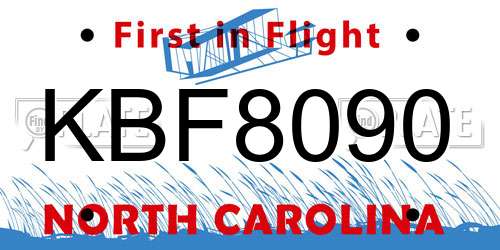 KBF8090 North Carolina License Plate