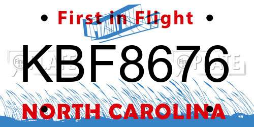 KBF8676 North Carolina License Plate