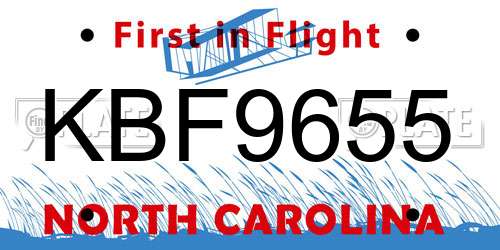 KBF9655 North Carolina License Plate