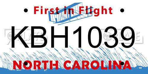 KBH1039 North Carolina License Plate