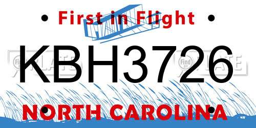 KBH3726 North Carolina License Plate