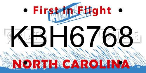 KBH6768 North Carolina License Plate