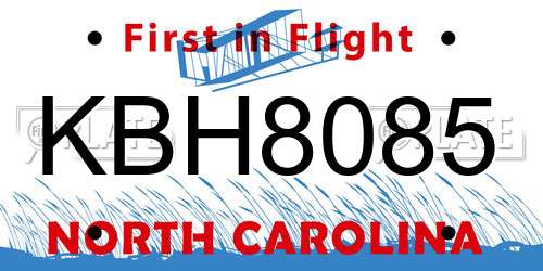 KBH8085 North Carolina License Plate
