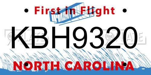 KBH9320 North Carolina License Plate