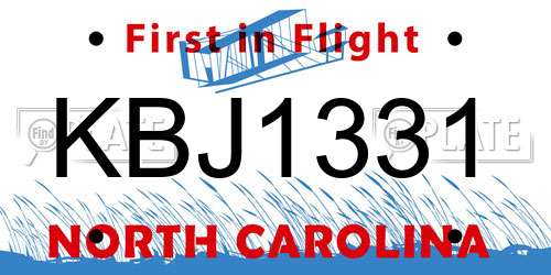KBJ1331 North Carolina License Plate