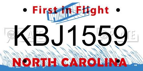 KBJ1559 North Carolina License Plate