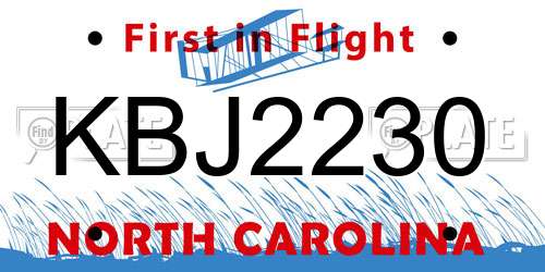 KBJ2230 North Carolina License Plate