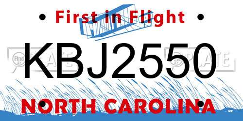 KBJ2550 North Carolina License Plate