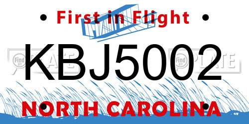 KBJ5002 North Carolina License Plate