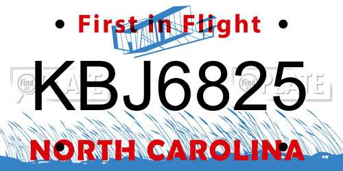 KBJ6825 North Carolina License Plate