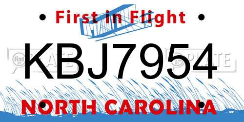 KBJ7954 North Carolina License Plate