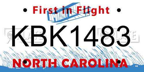 KBK1483 North Carolina License Plate