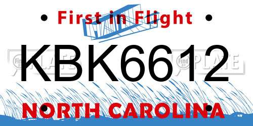 KBK6612 North Carolina License Plate