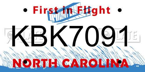 KBK7091 North Carolina License Plate