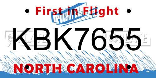 KBK7655 North Carolina License Plate