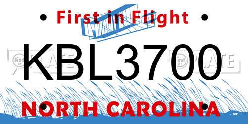 KBL3700 North Carolina License Plate