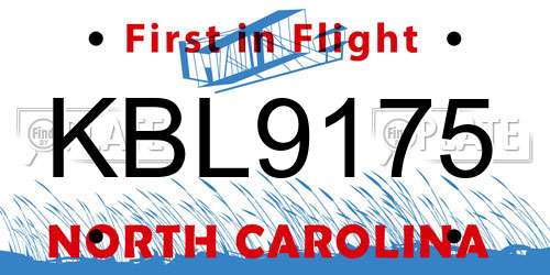 KBL9175 North Carolina License Plate
