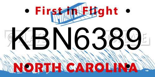 KBN6389 North Carolina License Plate
