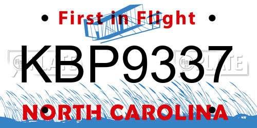 KBP9337 North Carolina License Plate