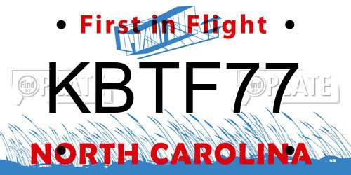 KBTF77 North Carolina License Plate