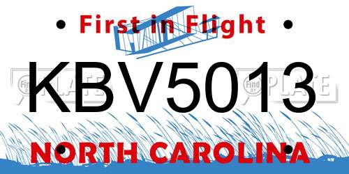 KBV5013 North Carolina License Plate