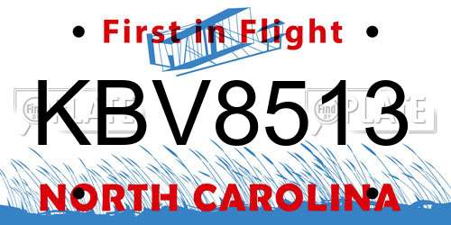 KBV8513 North Carolina License Plate