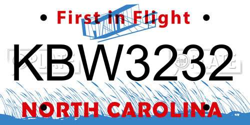 KBW3232 North Carolina License Plate