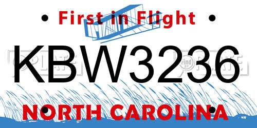 KBW3236 North Carolina License Plate