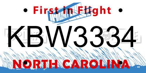 KBW3334 North Carolina License Plate