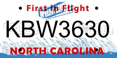 KBW3630 North Carolina License Plate
