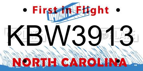 KBW3913 North Carolina License Plate
