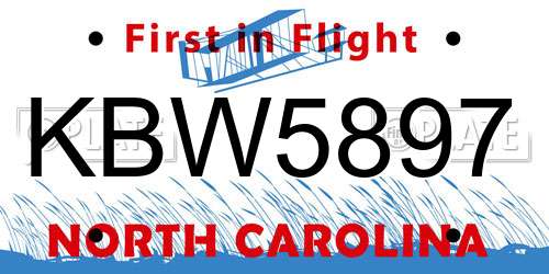 KBW5897 North Carolina License Plate