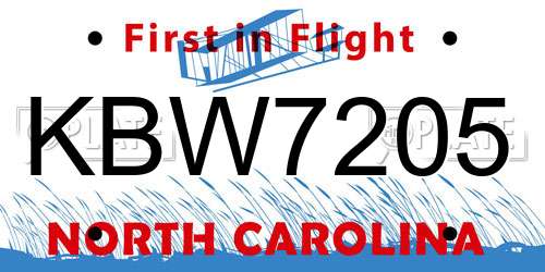 KBW7205 North Carolina License Plate
