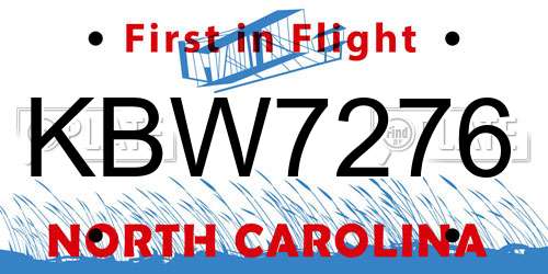 KBW7276 North Carolina License Plate