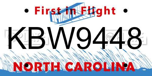 KBW9448 North Carolina License Plate