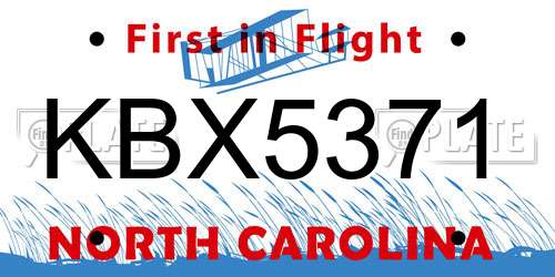 KBX5371 North Carolina License Plate
