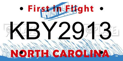 KBY2913 North Carolina License Plate