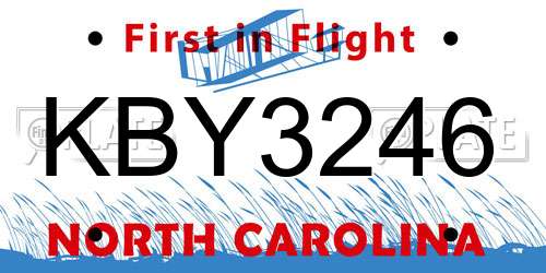KBY3246 North Carolina License Plate