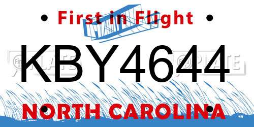 KBY4644 North Carolina License Plate
