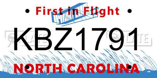 KBZ1791 North Carolina License Plate