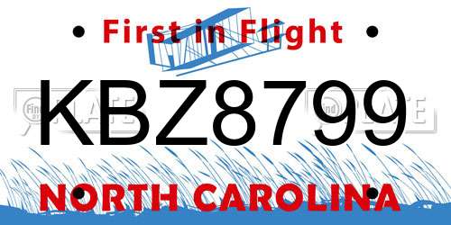 KBZ8799 North Carolina License Plate