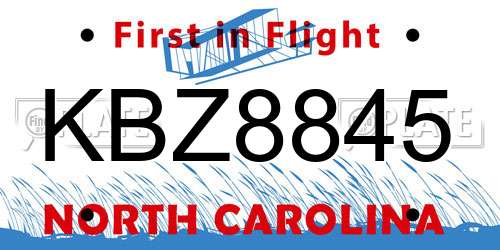 KBZ8845 North Carolina License Plate