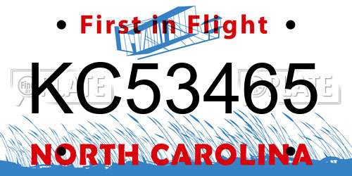 KC53465 North Carolina License Plate