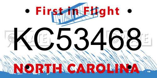 KC53468 North Carolina License Plate