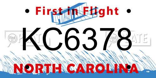 KC6378 North Carolina License Plate