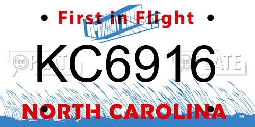 KC6916 North Carolina License Plate