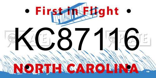 KC87116 North Carolina License Plate