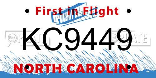 KC9449 North Carolina License Plate