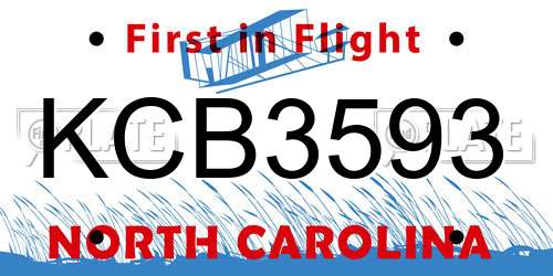 KCB3593 North Carolina License Plate