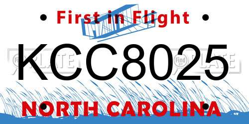 KCC8025 North Carolina License Plate
